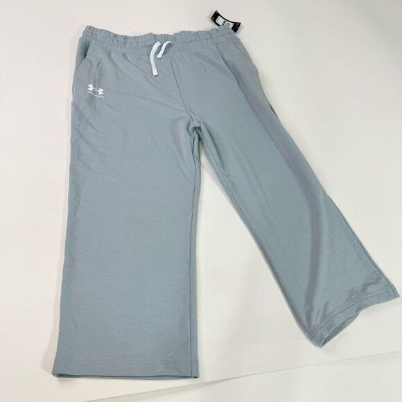 Under Armour Pants Womens Large Gray Solid Mid-Rise Wide-Leg Drawstrings NWT Cas - Picture 1 of 10